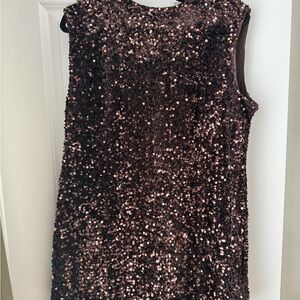 H&M Sleeveless Sequin Shift Dress in Brown
